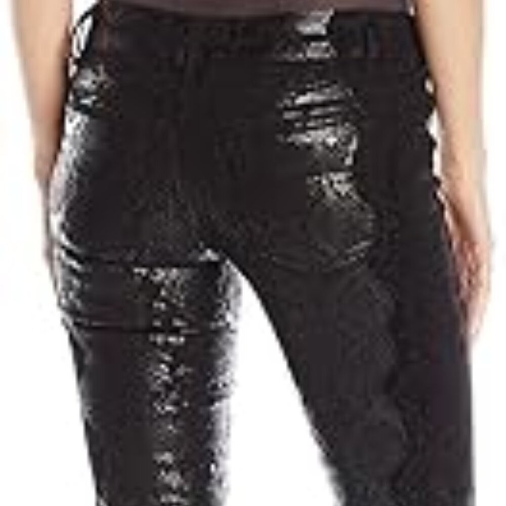 Cache Women's Tonal Premium Faux Leather Black Snake Snakeskin Skinny Pan, sz 10 - Picture 10 of 11